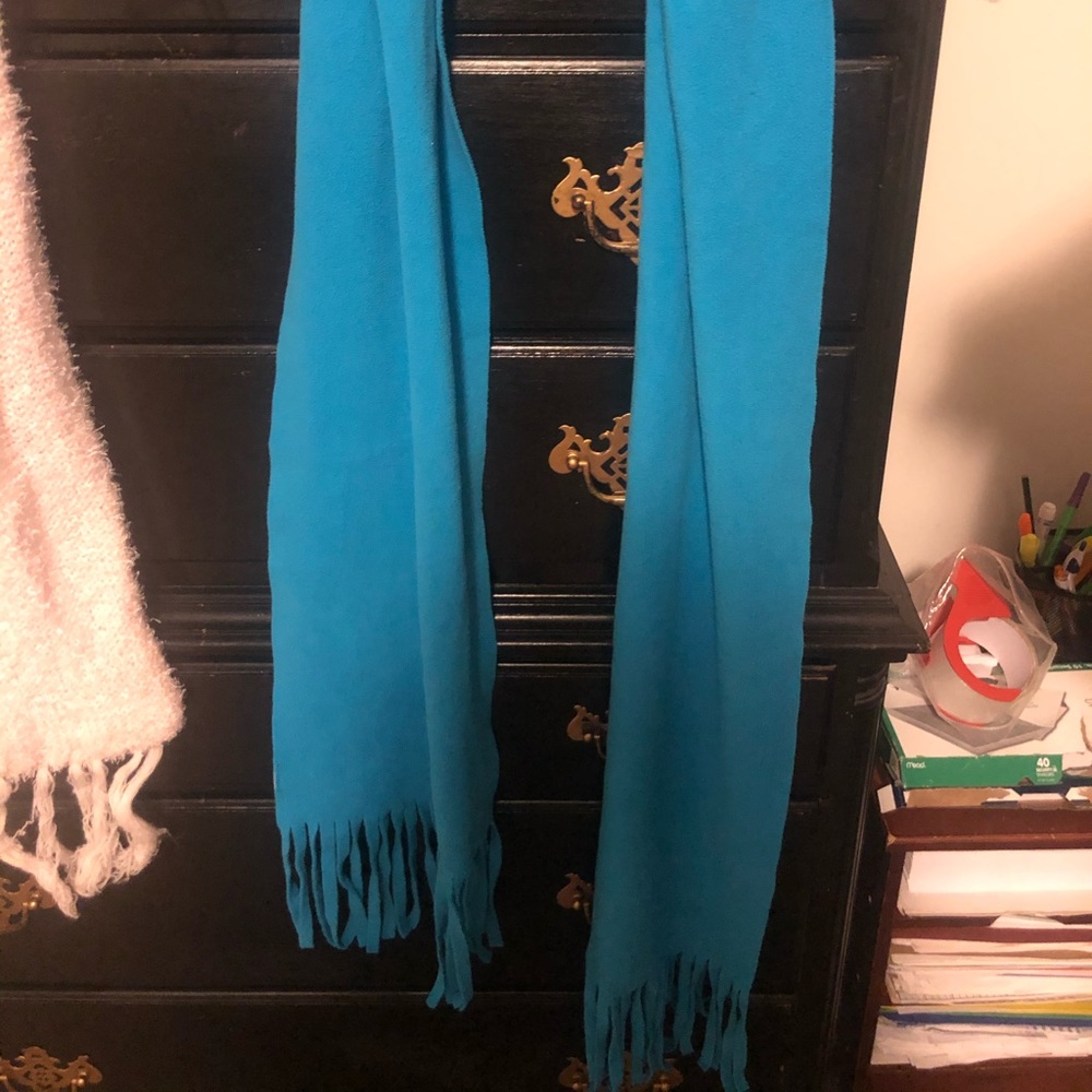 Blue soft material scarf with tassels